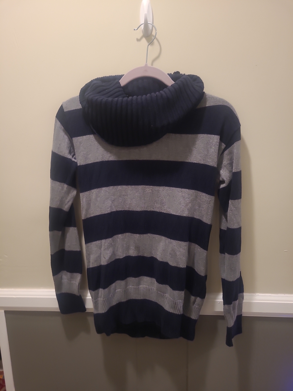 Banana Republic Womens Cotton Small Cowl Neck Striped Sweater Blue Gray